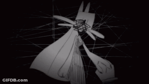 A Black And White Drawing Of A Person With A Spider Web Around Their Head GIF