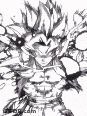 A Black And White Drawing Of A Person With A Sword GIF