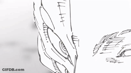 A Black And White Drawing Of A Person With A Yellow Light Coming Out Of Their Hand GIF