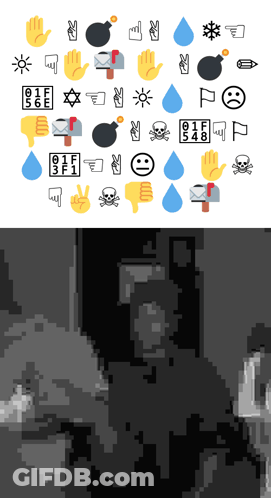 A Black And White Drawing Of A Person With Emojis And The Letter P In The Bottom Right Corner GIF
