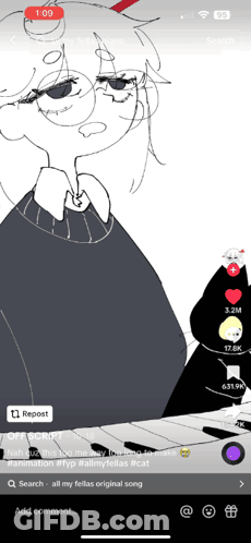 A Black And White Drawing Of A Person With Glasses And A Cat GIF