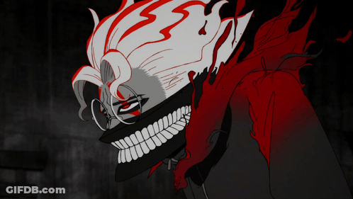A Black And White Drawing Of A Person With Glasses And A Skull Mask GIF