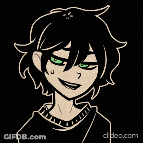 A Black And White Drawing Of A Person With Green Eyes And Black Hair GIF