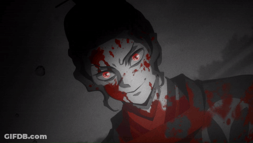 A Black And White Drawing Of A Person With Red Eyes And Blood On Their Face GIF