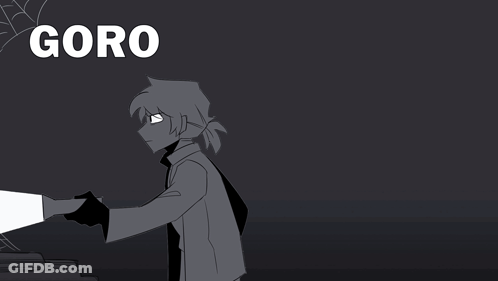 A Black And White Drawing Of A Person With The Word Goro On The Top GIF