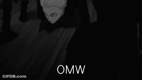 A Black And White Drawing Of A Person With The Word Omw Below Them GIF