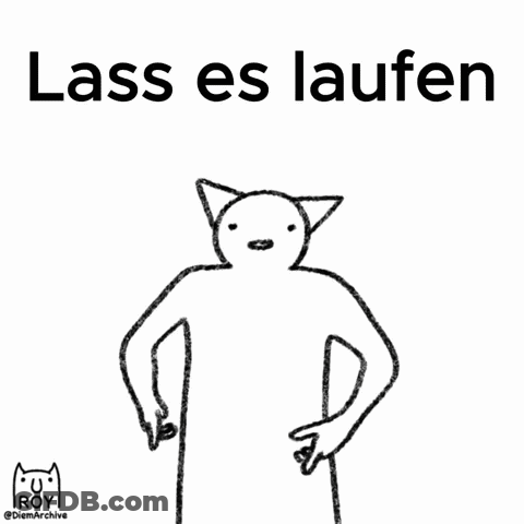 A Black And White Drawing Of A Person With The Words Lass Es Laufen On The Top GIF