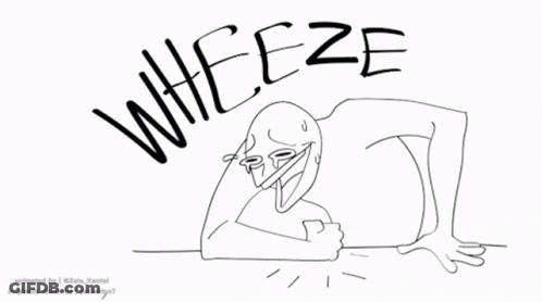 A Black And White Drawing Of A Person With The Words " Wheeze " Written On It GIF