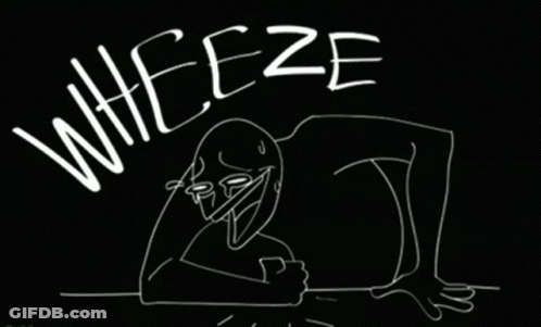A Black And White Drawing Of A Person With The Words " Whieeze " On It GIF