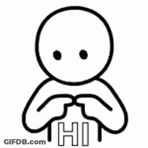 A Black And White Drawing Of A Person With Their Hands Folded And The Word Hi . GIF