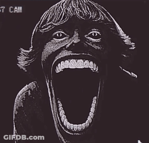 A Black And White Drawing Of A Person With Their Mouth Open And The Words " T Call " On The Bottom GIF