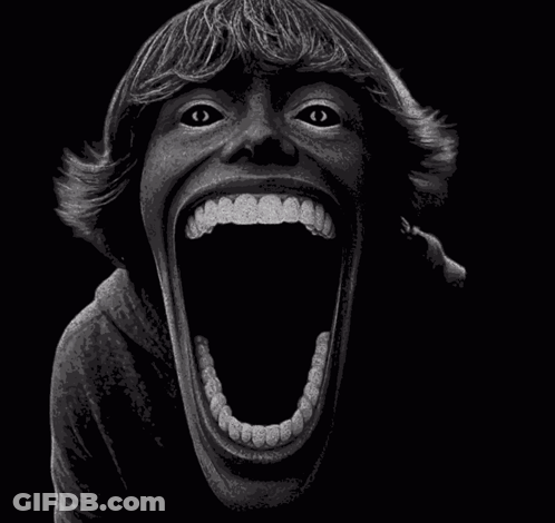A Black And White Drawing Of A Person With Their Mouth Wide Open GIF