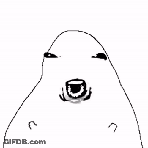 A Black And White Drawing Of A Polar Bear 'S Face With A Mouth Open . GIF