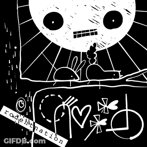 A Black And White Drawing Of A Rabbit And A Sun With The Words " Made By Nation " On The Bottom GIF