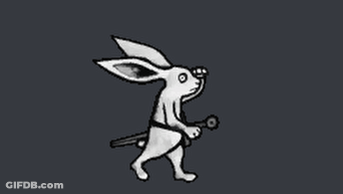 A Black And White Drawing Of A Rabbit Holding A Sword And A Flower . GIF