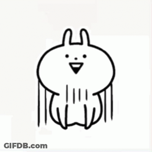 A Black And White Drawing Of A Rabbit With A Triangle Face And A Smile . GIF