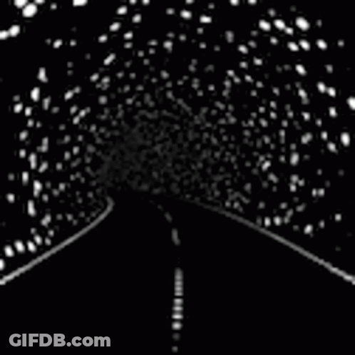 A Black And White Drawing Of A Road With Snow Falling On It . GIF