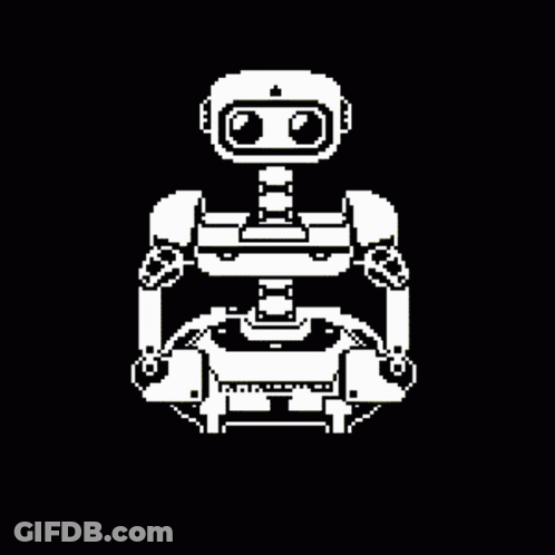 A Black And White Drawing Of A Robot On A Black Background GIF