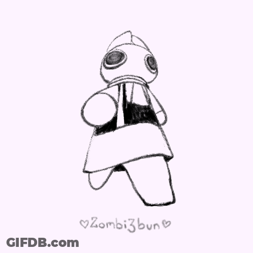 A Black And White Drawing Of A Robot With The Name Zombi3bun Written Underneath It GIF