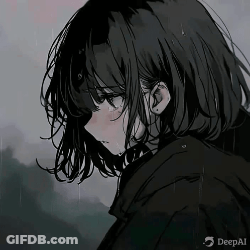Sad Anime Girl In Rain Drawing GIF