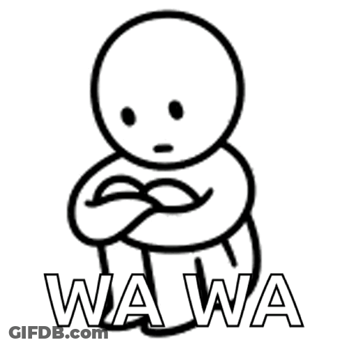 A Black And White Drawing Of A Sad Cartoon Character Hugging His Knees With The Words Wawa Written Below Him . GIF
