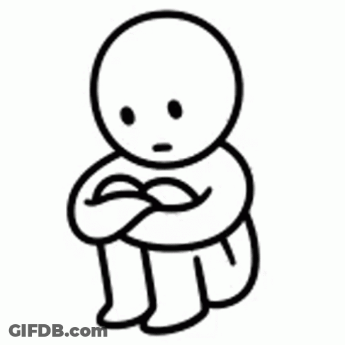 A Black And White Drawing Of A Sad Cartoon Character Sitting On The Floor . GIF