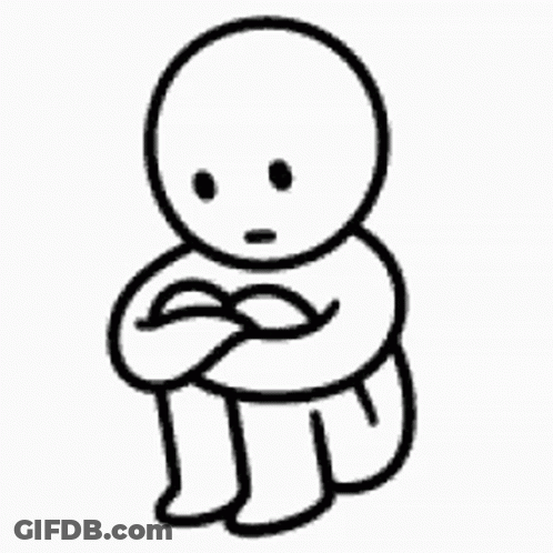 A Black And White Drawing Of A Sad Cartoon Character Sitting On The Floor . GIF