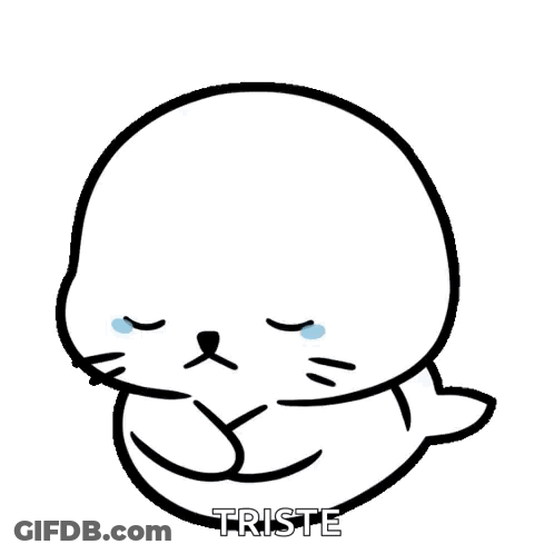 A Black And White Drawing Of A Seal With A Sad Face And The Word Triste Below It . GIF