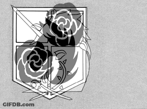 A Black And White Drawing Of A Shield With Roses GIF