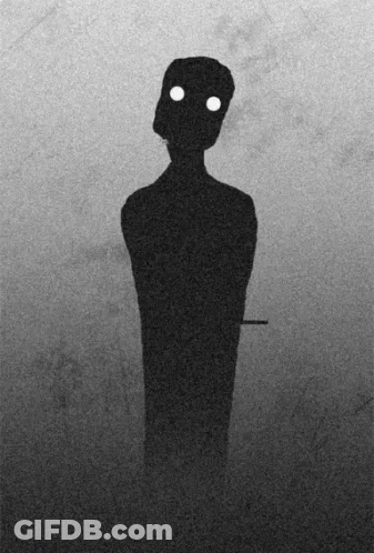 A Black And White Drawing Of A Silhouette Of A Person With White Eyes GIF