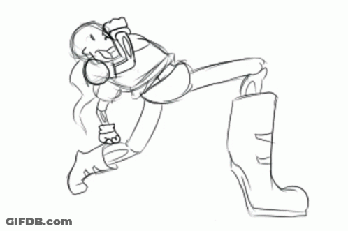 A Black And White Drawing Of A Skeleton With A Sword And Boots . GIF