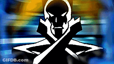 A Black And White Drawing Of A Skull With Crossed Arms GIF