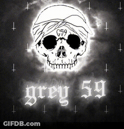A Black And White Drawing Of A Skull With G59 On It GIF