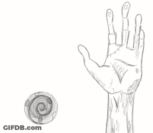 A Black And White Drawing Of A Snail And A Hand With Stitches On It GIF