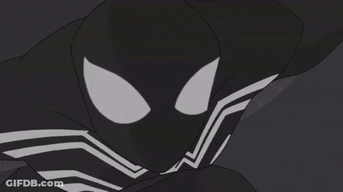 A Black And White Drawing Of A Spiderman With A White Stripe On His Chest GIF