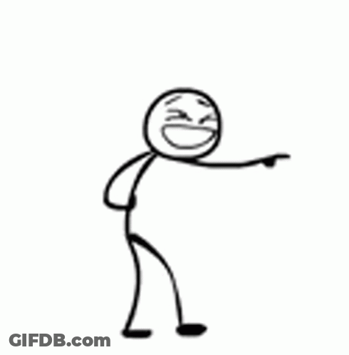 A Black And White Drawing Of A Stick Figure Laughing And Pointing . GIF