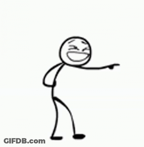 A Black And White Drawing Of A Stick Figure Laughing And Pointing . GIF