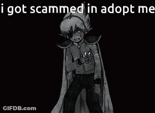 A Black And White Drawing Of A Superhero With The Words I Got Scammed In Adopt Me Above Him . GIF