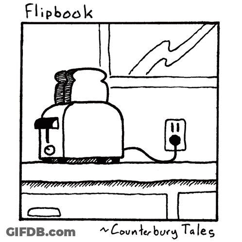 A Black And White Drawing Of A Toaster With Chnk Written Above It GIF