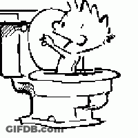 A Black And White Drawing Of A Toilet With A Cartoon Character On It GIF