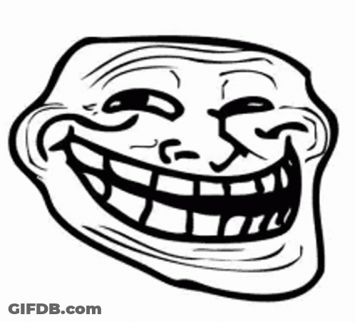 A Black And White Drawing Of A Troll Face With A Big Smile On It . GIF