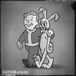 A Black And White Drawing Of A Vault Boy And A Bunny GIF