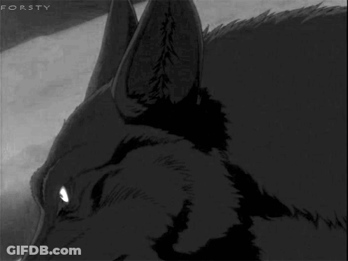 A Black And White Drawing Of A Werewolf With Glowing Eyes And Sharp Teeth . GIF