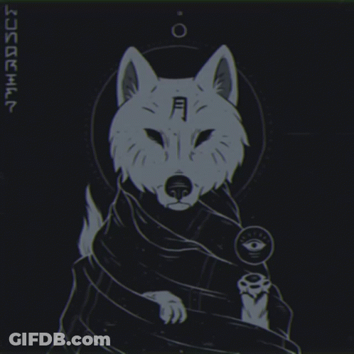 A Black And White Drawing Of A Wolf With Toxic Energy Written On It GIF