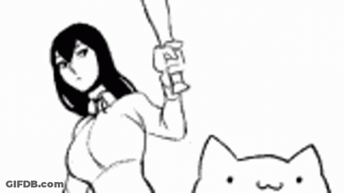 A Black And White Drawing Of A Woman Holding A Cat 'S Hand . GIF