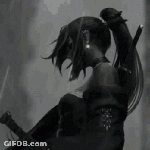 A Black And White Drawing Of A Woman Holding A Sword . GIF