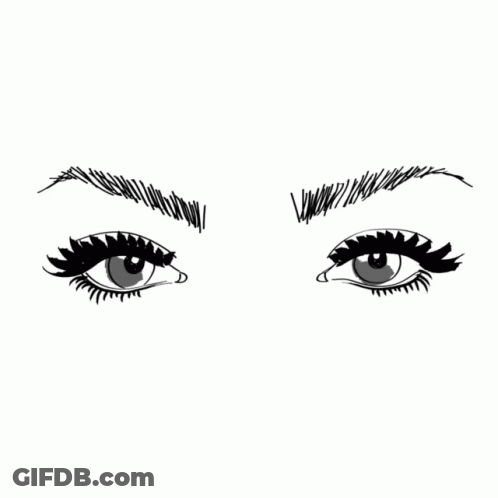 A Black And White Drawing Of A Woman 'S Eyes With Long Lashes GIF