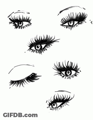 A Black And White Drawing Of A Woman 'S Eyes With Mascara GIF