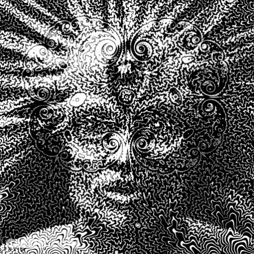 Black And White Woman's Face With Swirls And Circles GIF