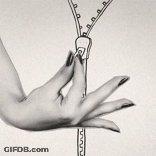 A Black And White Drawing Of A Woman 'S Hand With A Zipper On It GIF